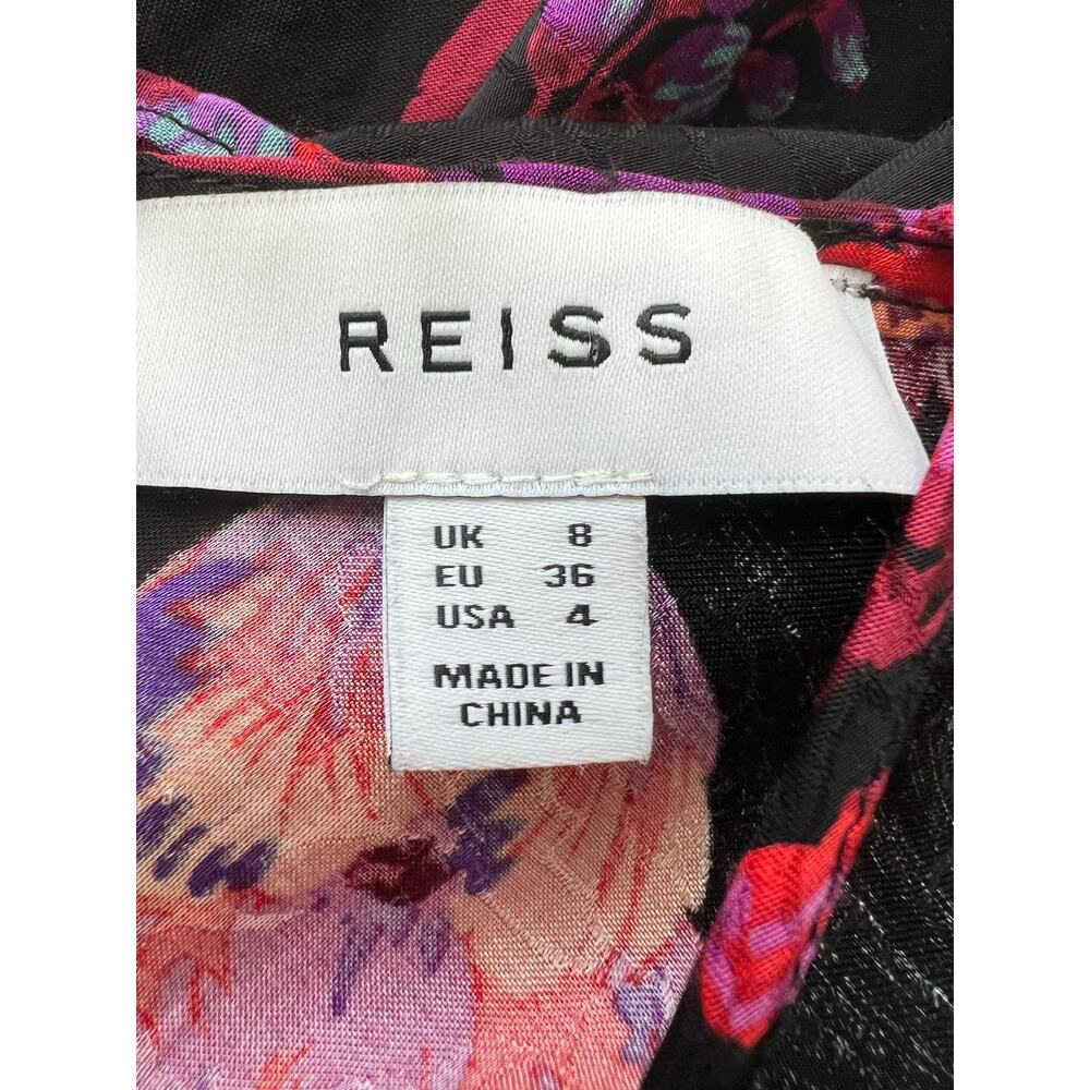 Reiss Leni black floral midi dress wedding feminine flutter sleeve formal - Picture 13 of 14